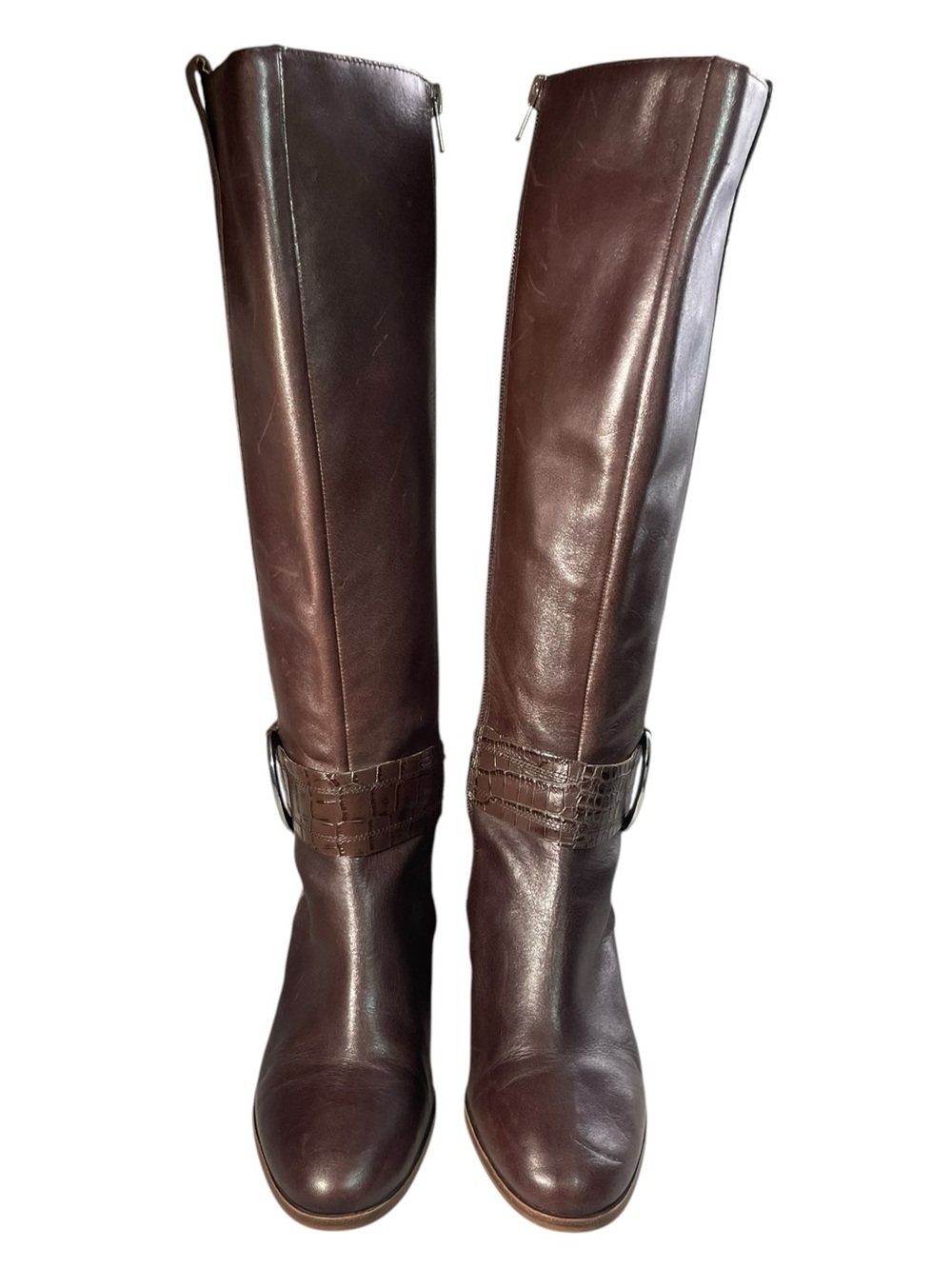 Corso Como CC Liesbeth Preppy Knee-High Brown Leather Riding Boots Womens Size 6
